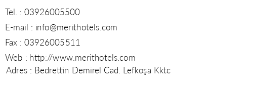 Merit Lefkoa Hotel & Casino telefon numaralar, faks, e-mail, posta adresi ve iletiim bilgileri